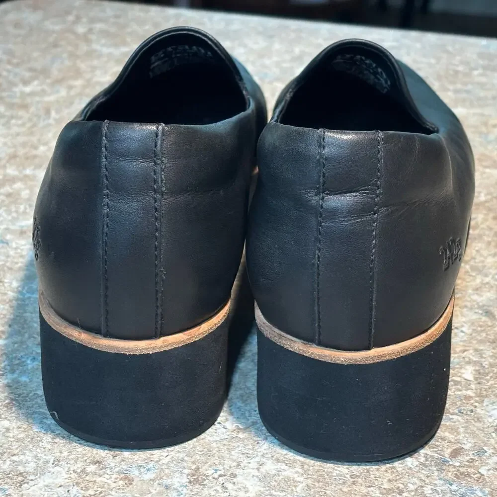 Gram Svarta Black Platform Flat Slip on Leather Loafers Shoes Size 7.5